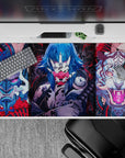 Anime mouse pad 40x20 inches featuring fierce masks, demonic tigers, and electric-blue warriors in vivid colors.