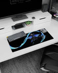 28x12 inches mouse pad showing a cute cat-eared anime warrior mid-strike with a glowing scythe and blue ribbon.