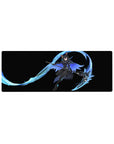 Anime girl mouse pad 32x12 inches with cat-eared sci-fi ninja warrior and neon ribbon swirl design.