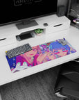32x12 inches anime mouse pad with winking pink-haired girl and blue-haired friend in sunglasses close-up.