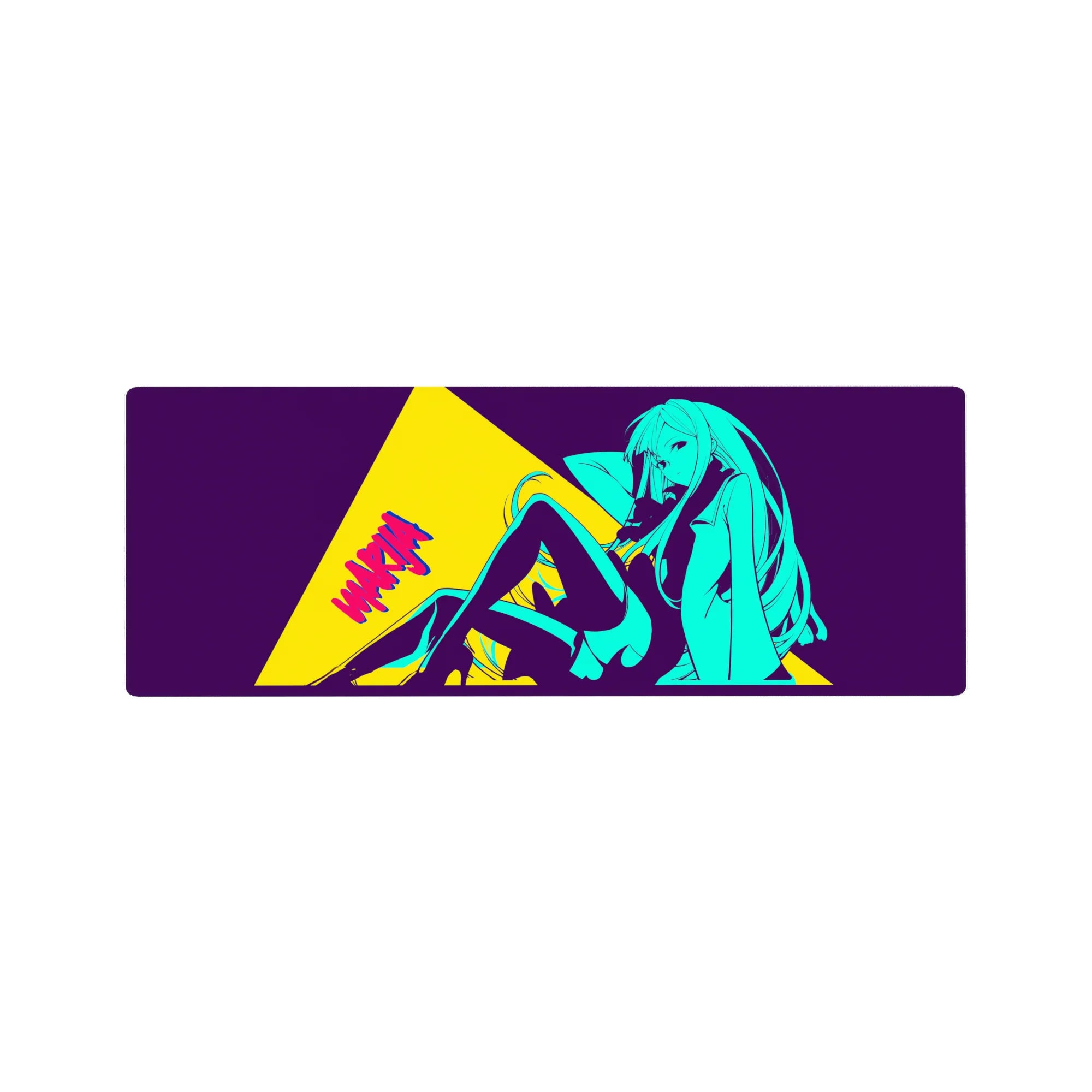32x12 inches anime girl mouse pad with neon street-poster pin-up art, jacket and thigh-highs.