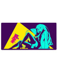 Anime girl mouse pad 32x16 inches with neon pin-up pose, comic poster panel, jacket and thigh-highs.