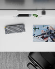 Anime girl mouse pad 14x10 inches in crisp blues and cloud whites with steel greys and bold red accents.