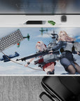 40x20 inches anime desk pad in crisp blues, soft clouds, steel greys, and bold red accents.