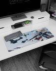 32x12 inches anime girl mouse pad showing silver-haired and blonde rivals smirking in a cloud dogfight scene.