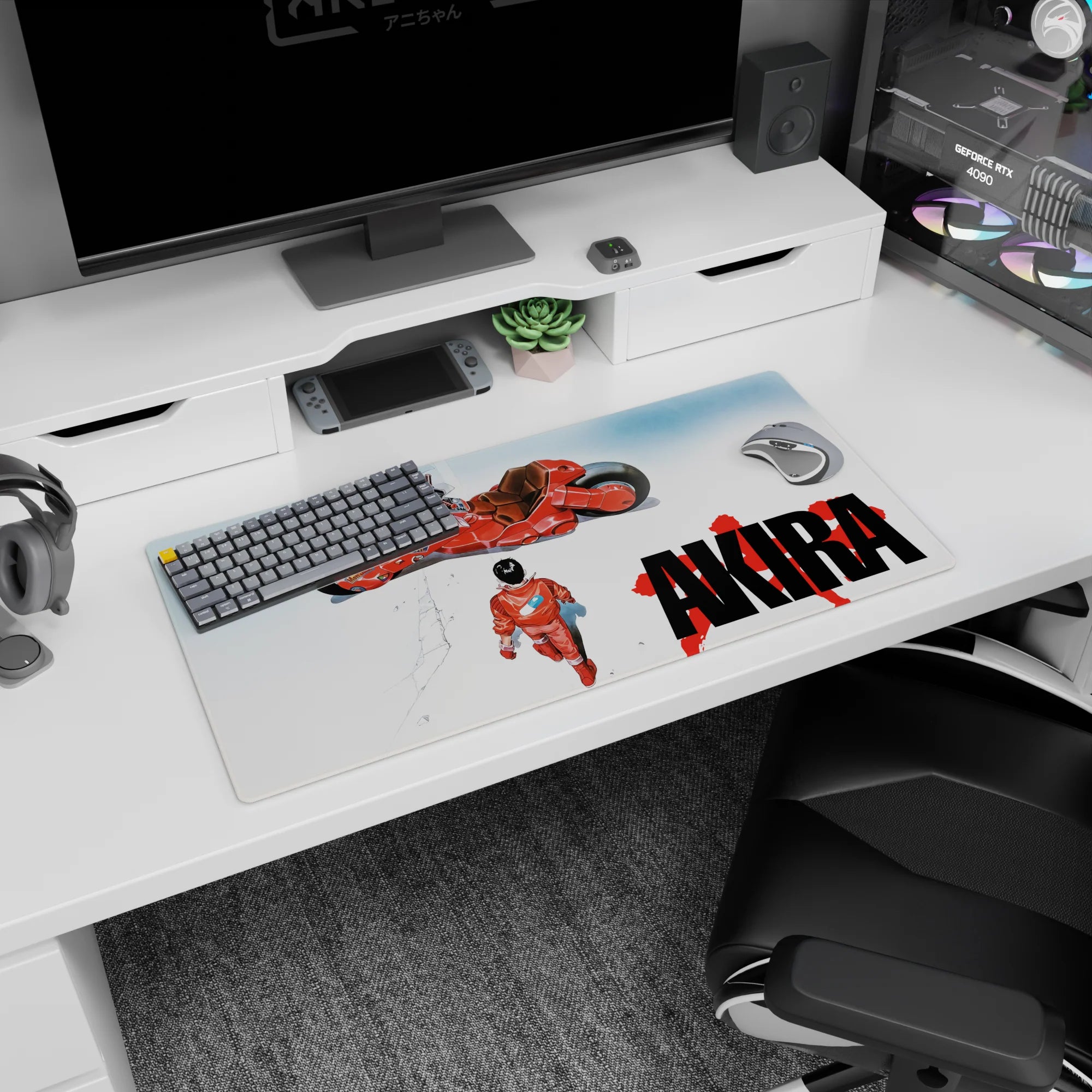 Kaneda in red jumpsuit striding toward his iconic red bike on a 32x16 inches anime mouse pad.