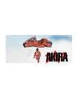 Akira anime mouse pad 28x12 inches with Kaneda, red bike, bold AKIRA text on clean white backdrop.