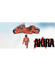 Minimalist Akira anime desk pad 36x16 inches with red bike, Kaneda, and bold splattered AKIRA text.