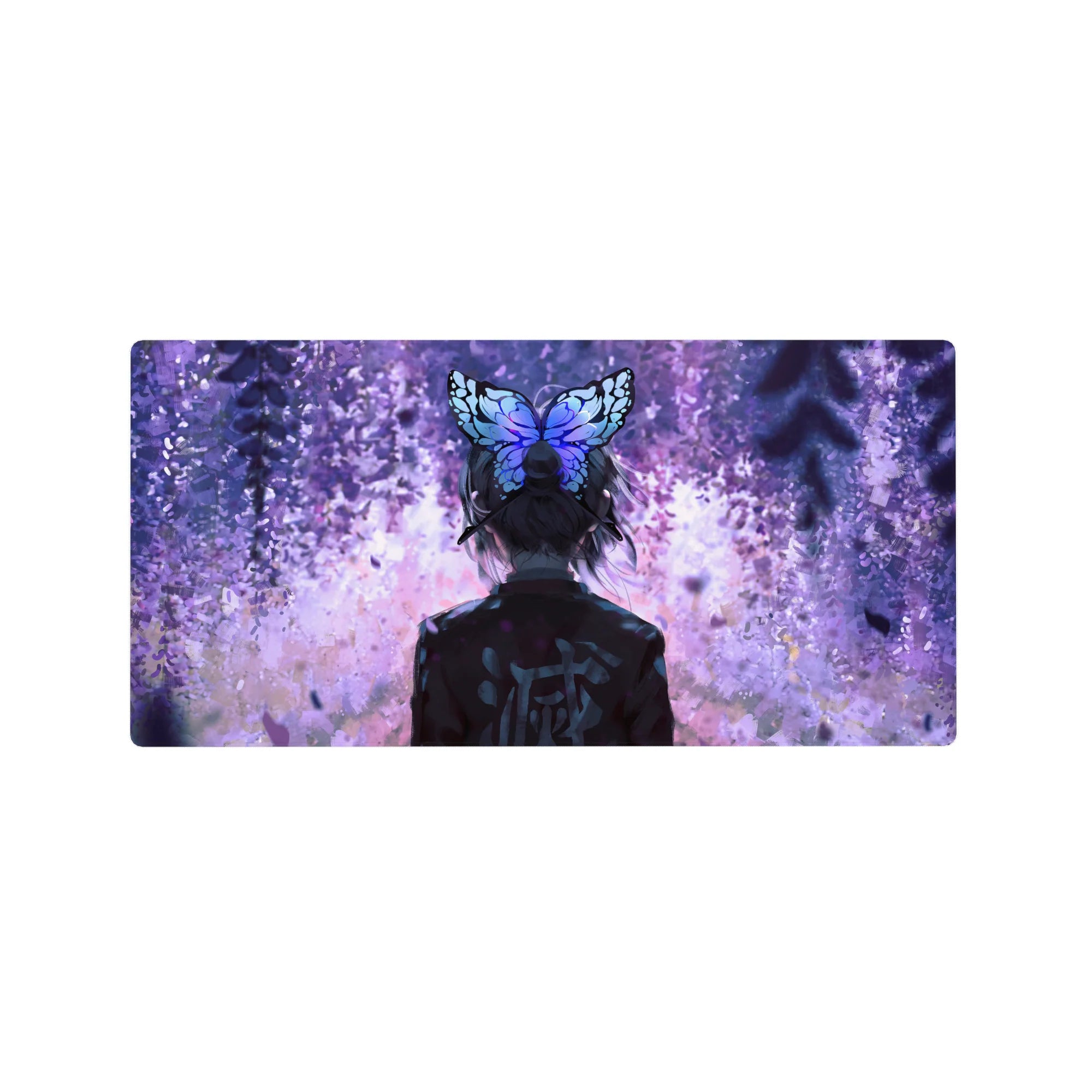Anime mouse pad 32x16 inches featuring Shinobu Kocho from Demon Slayer, in serene wisteria twilight with butterfly hairpin.