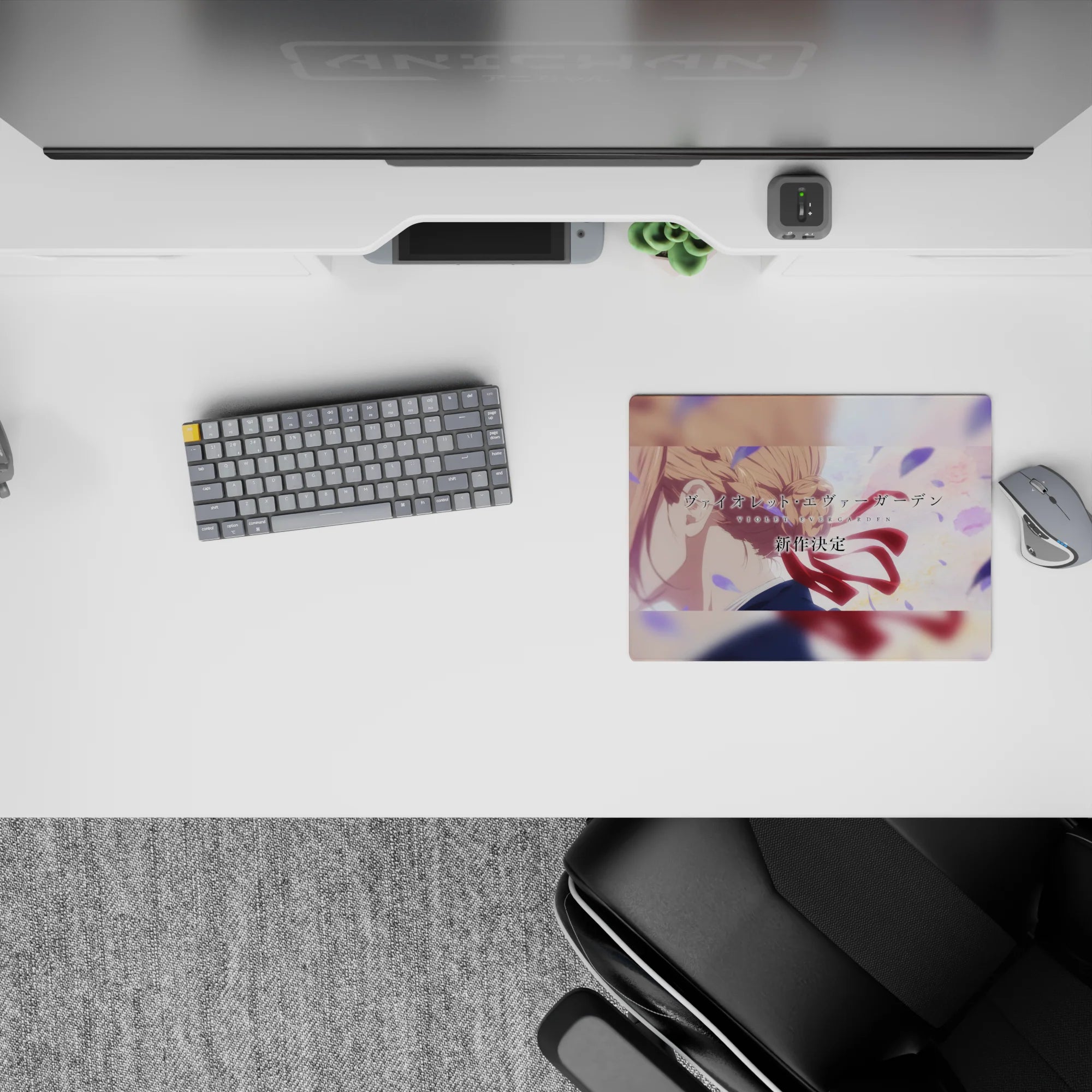 Pastel sky anime mouse pad 14x10 inches in peach and lavender tones, calm cinematic vibe.