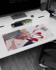 Violet Evergarden in soft profile anime mouse pad 32x16 inches, braided hair and crimson ribbon in wind.