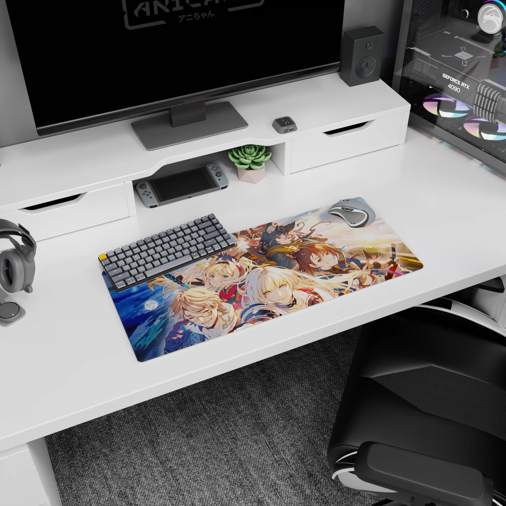 28x12 inches anime mouse pad featuring a white-haired leader reaching out with a dark mage ally under clouds.