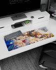 32x12 inches anime mouse pad featuring a white-haired leader reaching ahead with mage and twin blades behind.