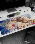 White-haired leader reaching out with mage and twin blades behind on 40x20 inches anime desk pad.
