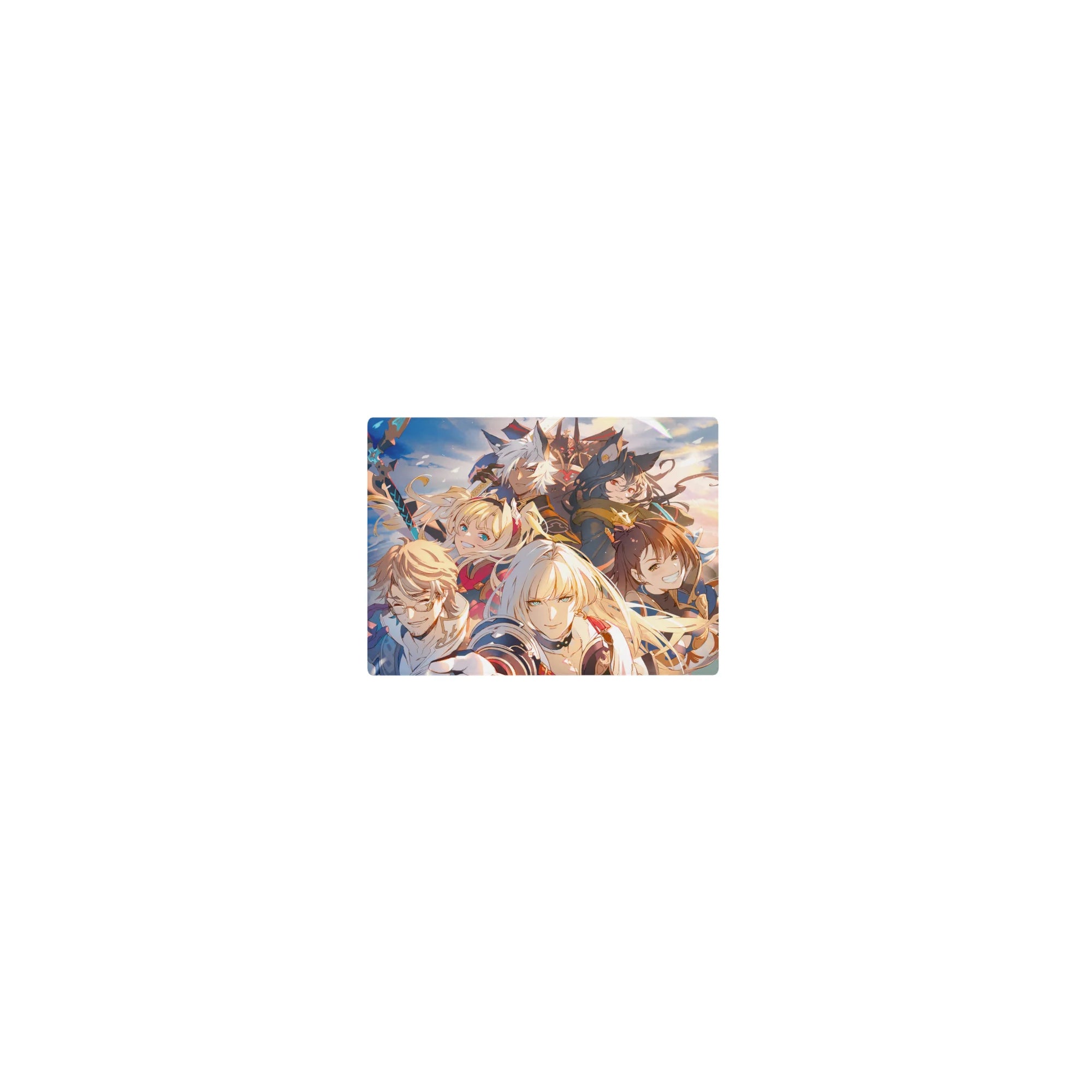 Classic anime party hero mouse pad 14x10 inches, charging forward with capes, armor, and magic.