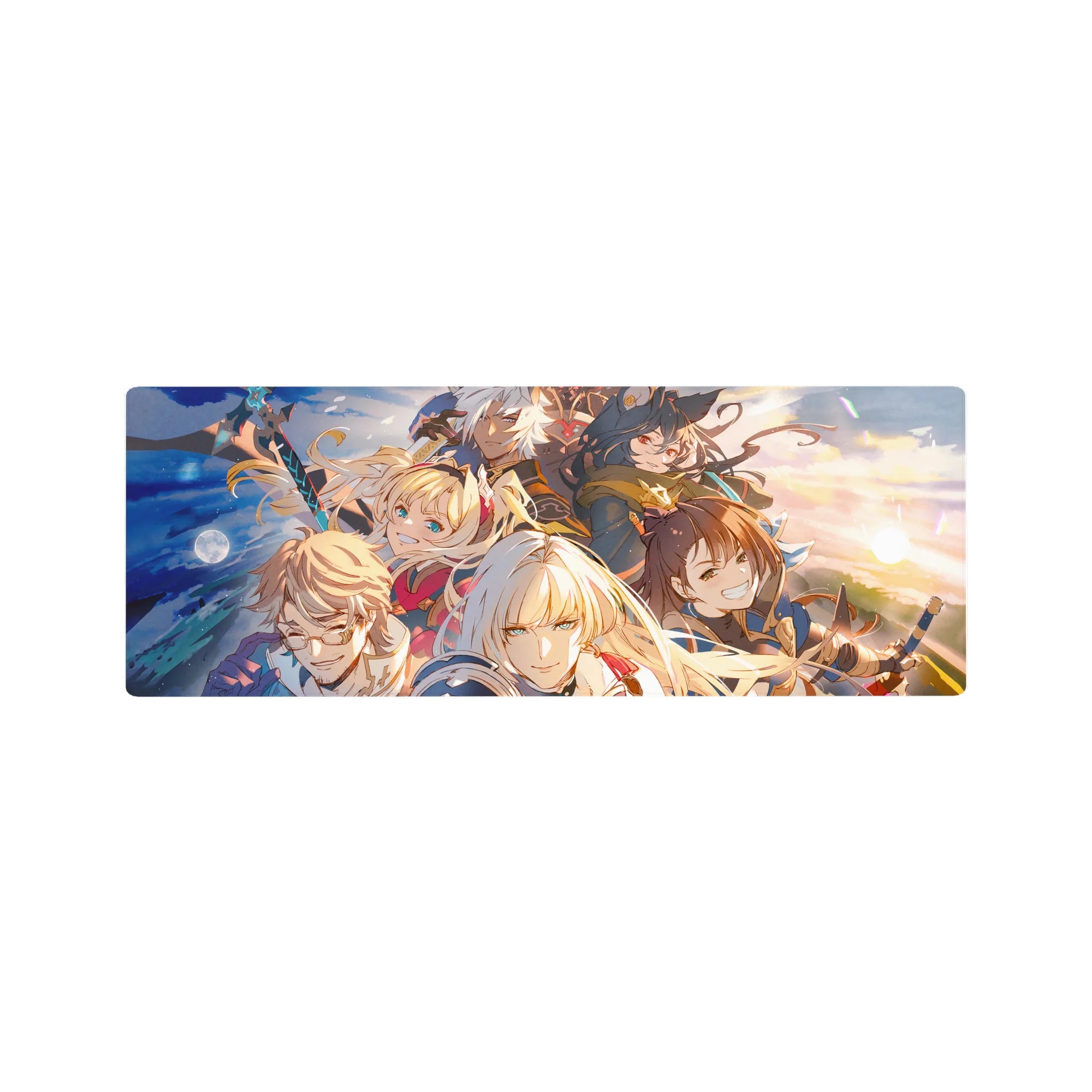 32x12 inches anime mouse pad with heroic party charging forward, capes flying, armor and navy uniforms.