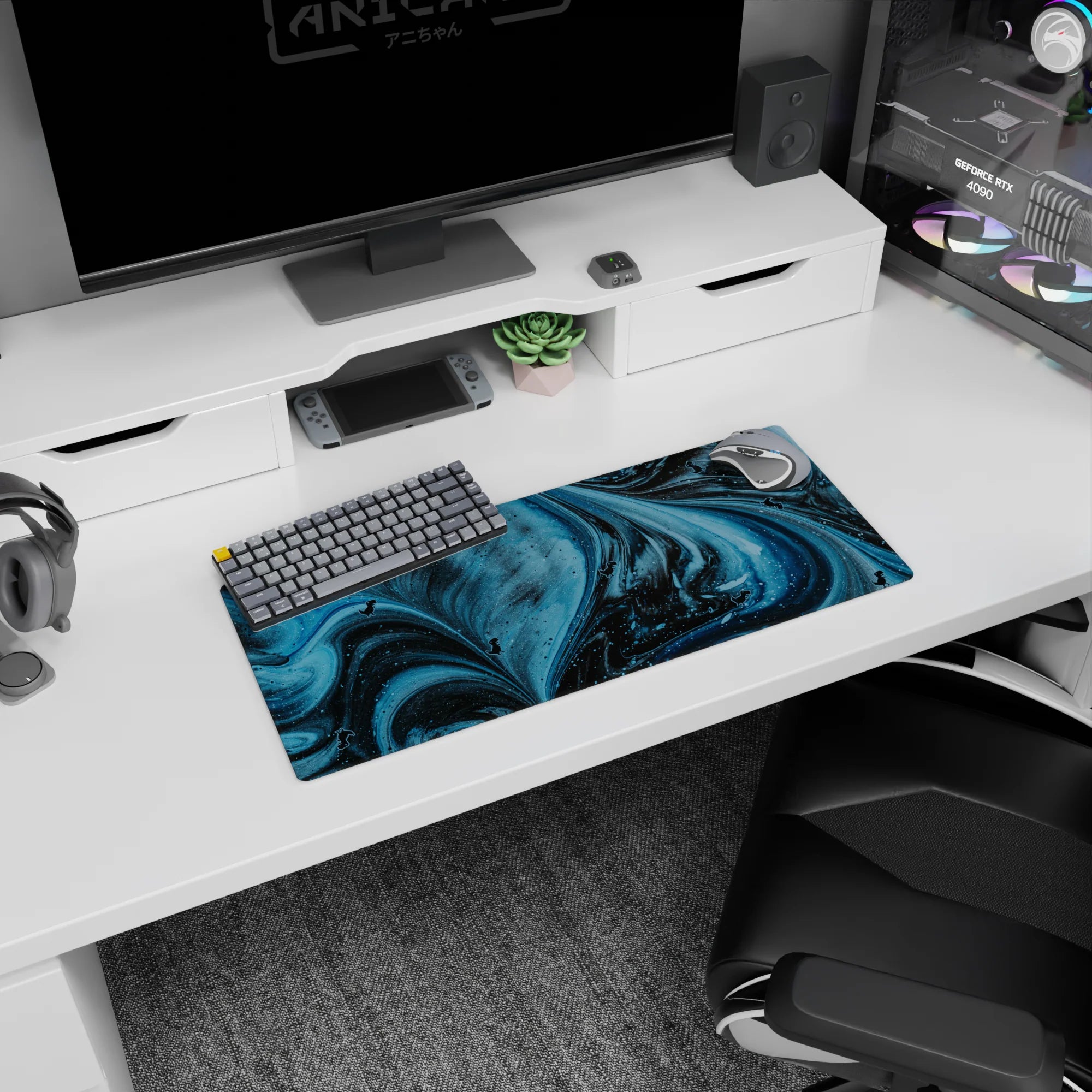 Abstract Deskmat | Mousepad | Deskpad - Pixel Dino Galaxy - AniChan