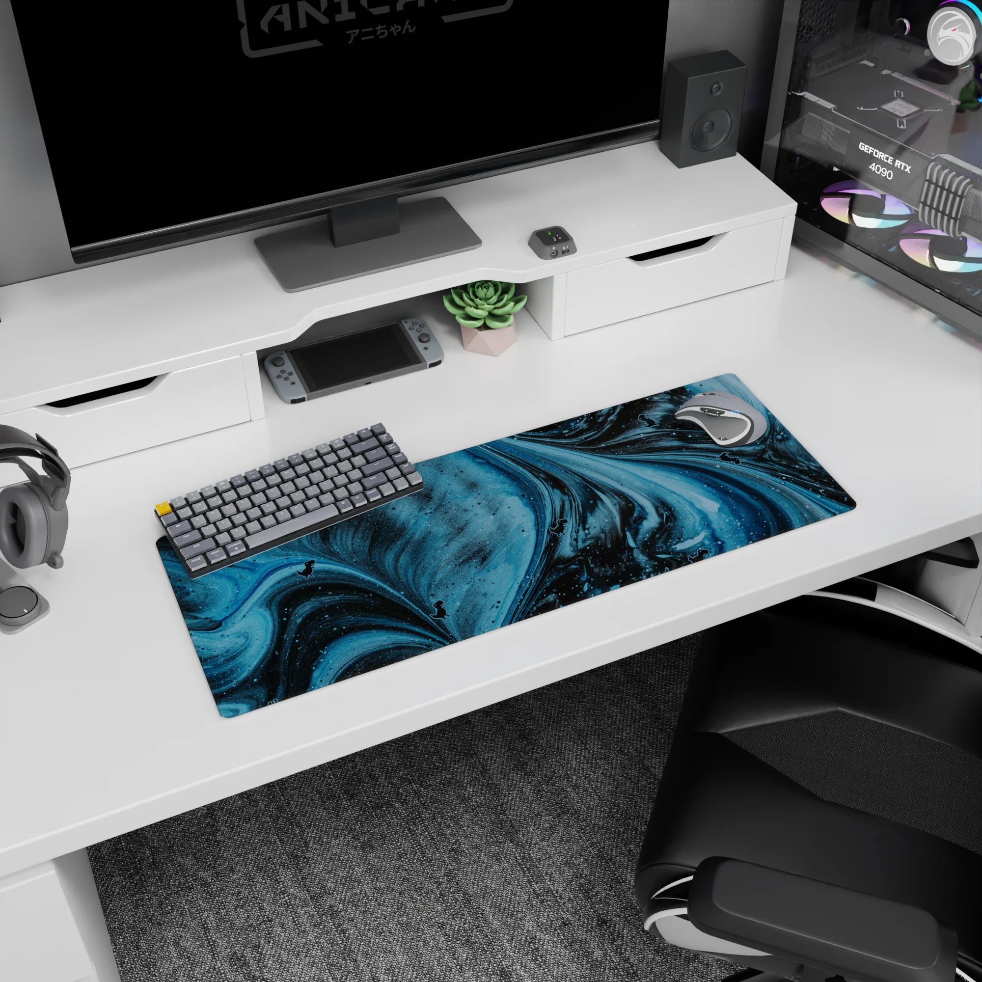 Abstract Deskmat | Mousepad | Deskpad - Pixel Dino Galaxy - AniChan