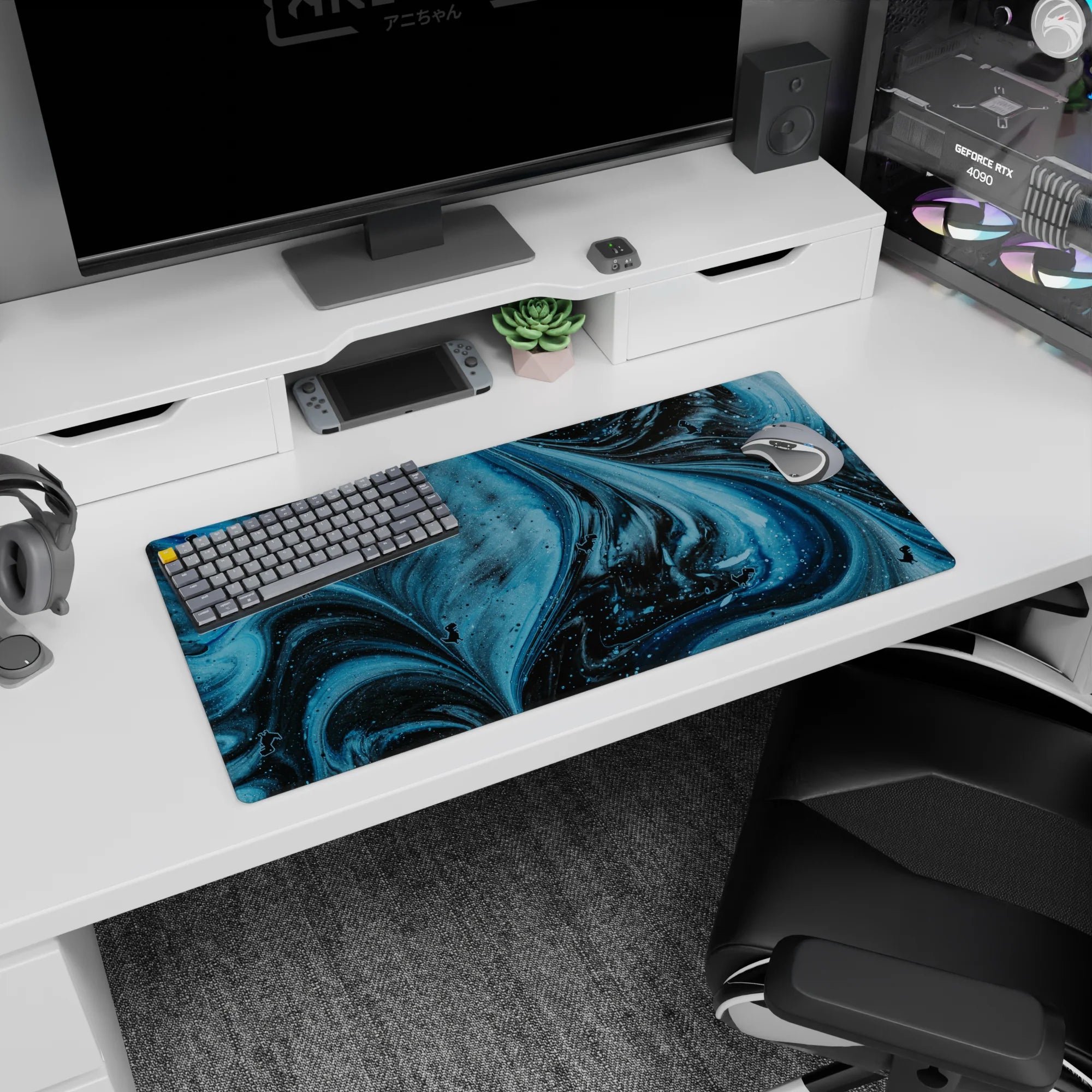 Abstract Deskmat | Mousepad | Deskpad - Pixel Dino Galaxy - AniChan