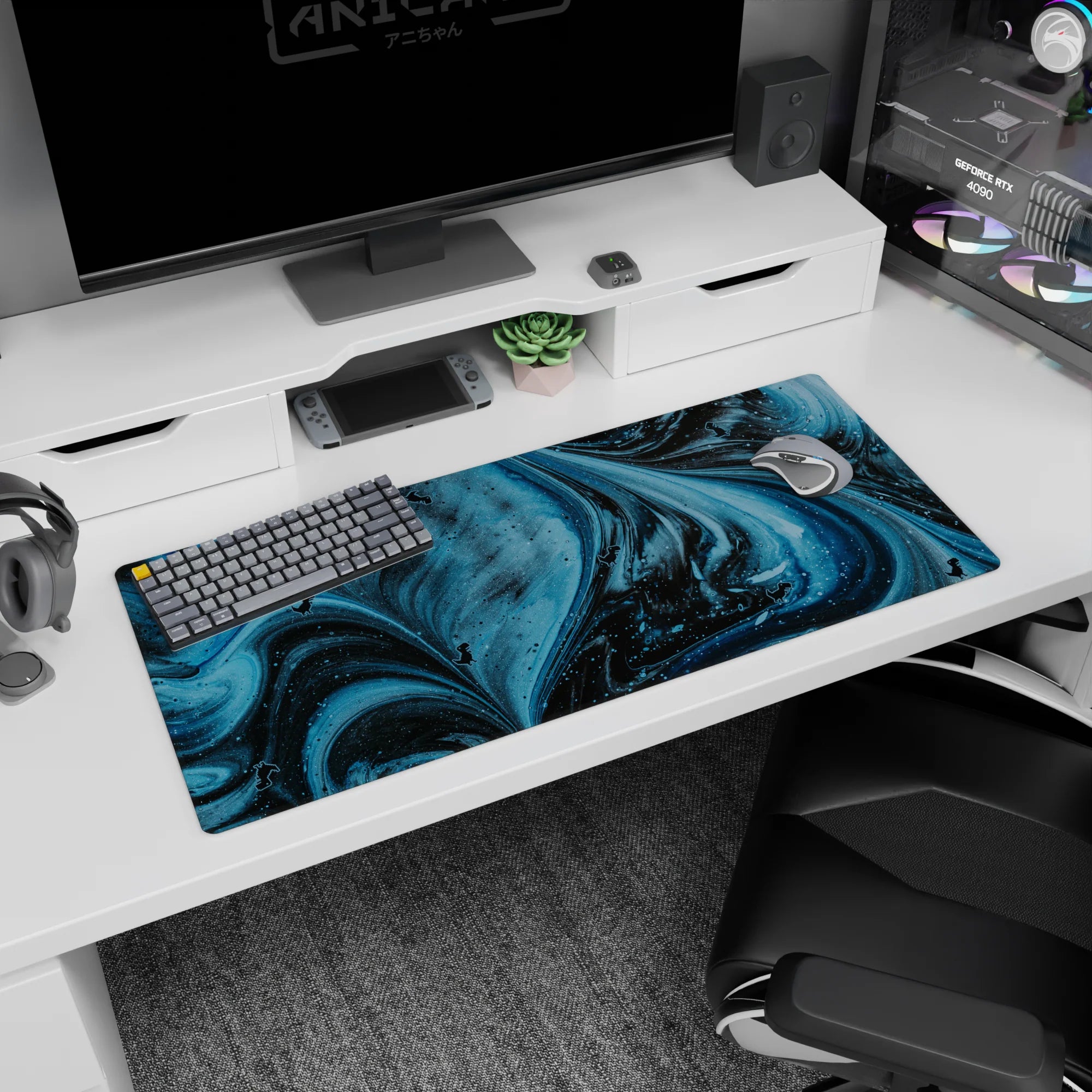 Abstract Deskmat | Mousepad | Deskpad - Pixel Dino Galaxy - AniChan