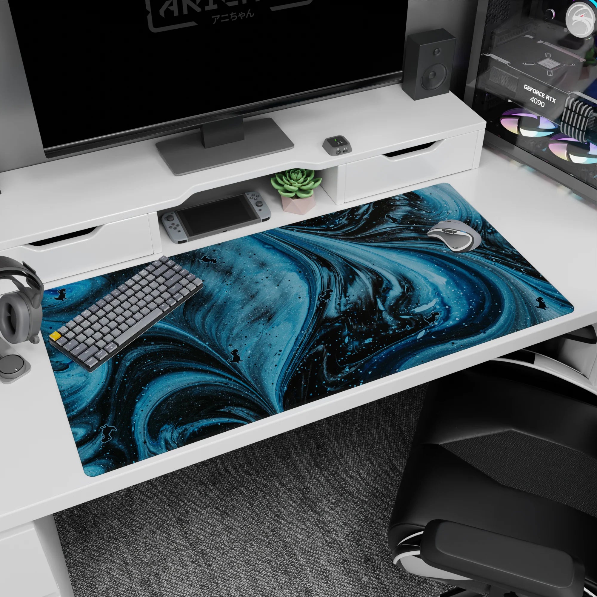 Abstract Deskmat | Mousepad | Deskpad - Pixel Dino Galaxy - AniChan