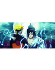 Naruto and Sasuke mouse pad, size 36x16 inches, featuring a moonlit sky, electric blues, and intense emotional scene.