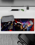 Ainz Ooal Gown anime mouse pad 32x12 inches, featuring flames, shadows, and crimson orbs for an epic gaming setup.