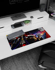 Anime mouse pad 28x12 inches featuring Ainz Ooal Gown from Overlord, with vivid flames and a dynamic dark backdrop.
