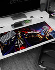 Ainz Ooal Gown anime desk pad, 40x20 inches, featuring flames and shadows in vivid colors, perfect for gaming setups.