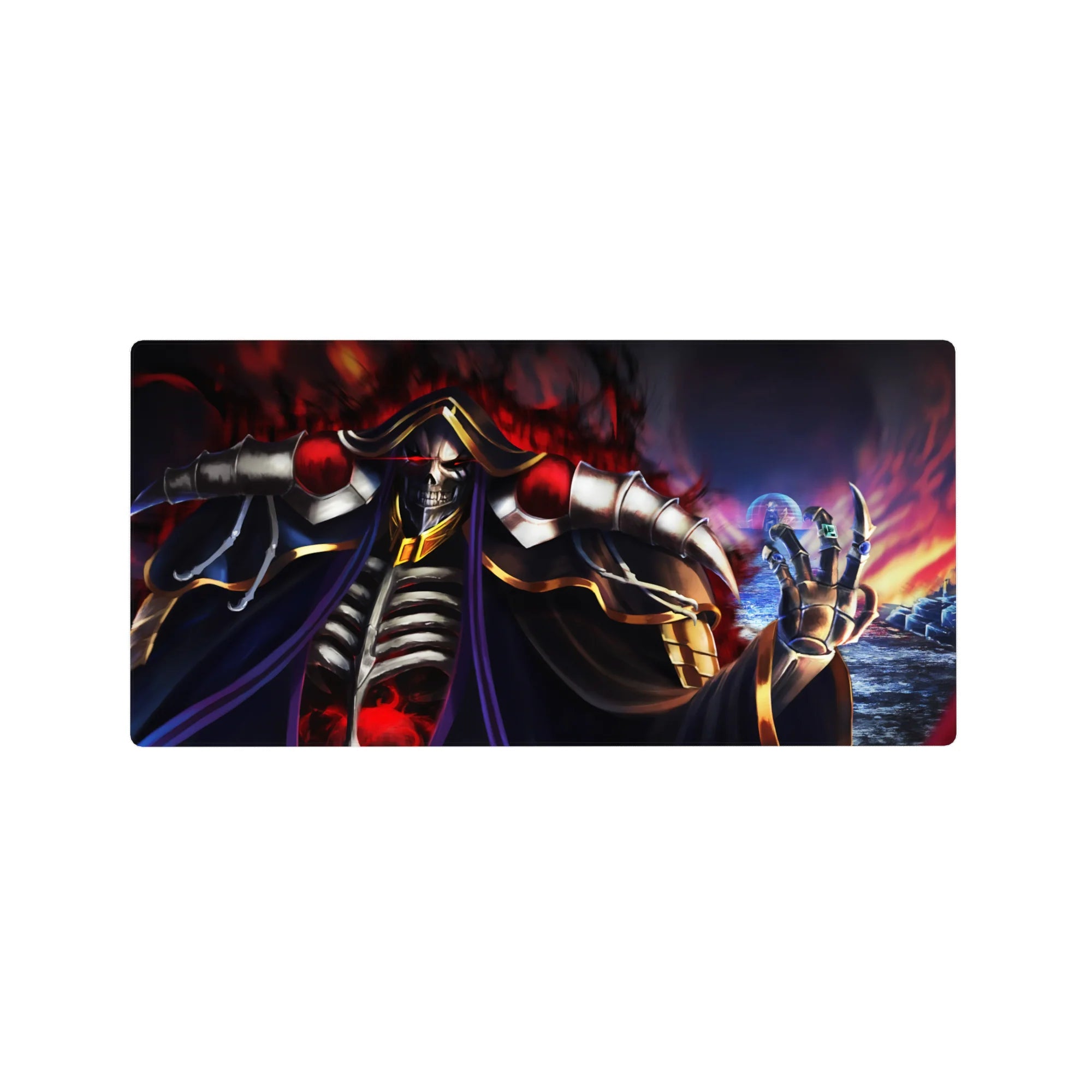 Ainz Ooal Gown anime mouse pad, 32x16 inches, featuring flames and shadows, perfect for enhancing your gaming setup.
