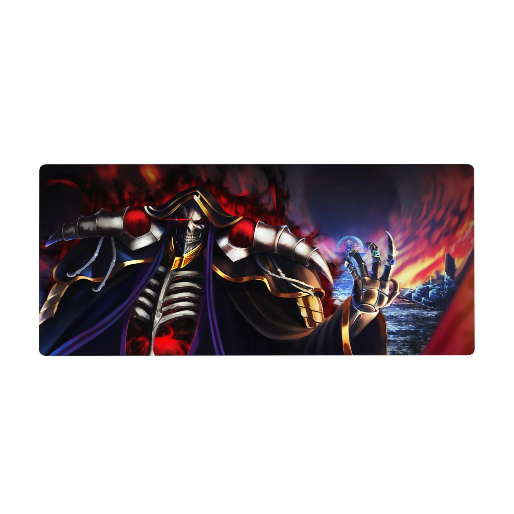 Ainz Ooal Gown themed anime desk pad, 36x16 inches, featuring flames and shadows, perfect for fans of Overlord.