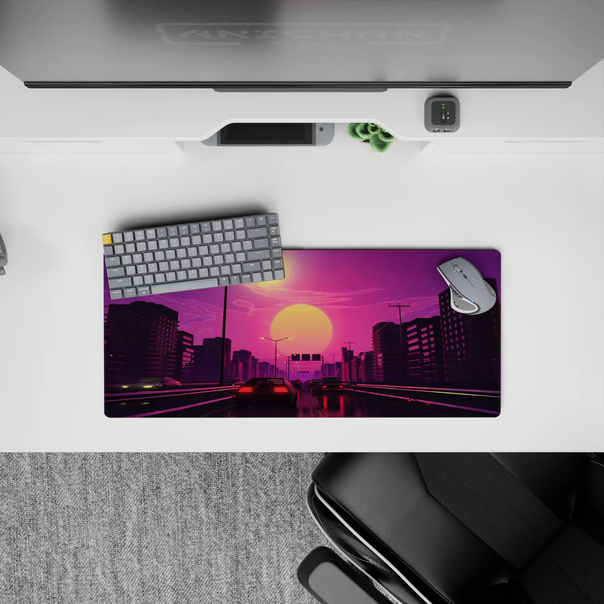 Retrowave - Vaporwave Deskmat | Mousepad | Deskpad - Sunset Drive Rush - AniChan