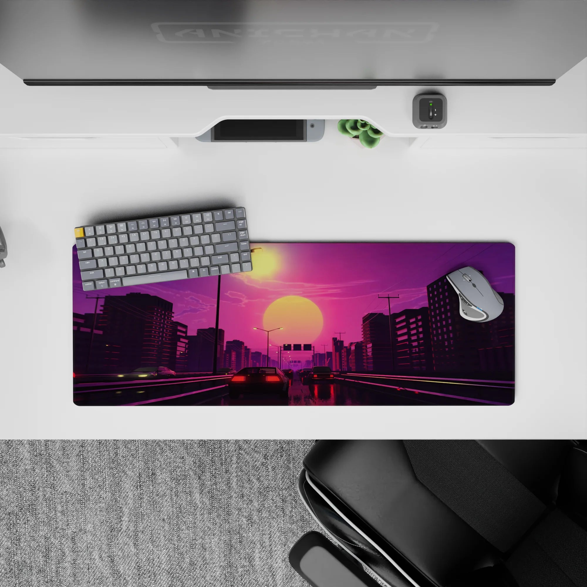 Retrowave - Vaporwave Deskmat | Mousepad | Deskpad - Sunset Drive Rush - AniChan