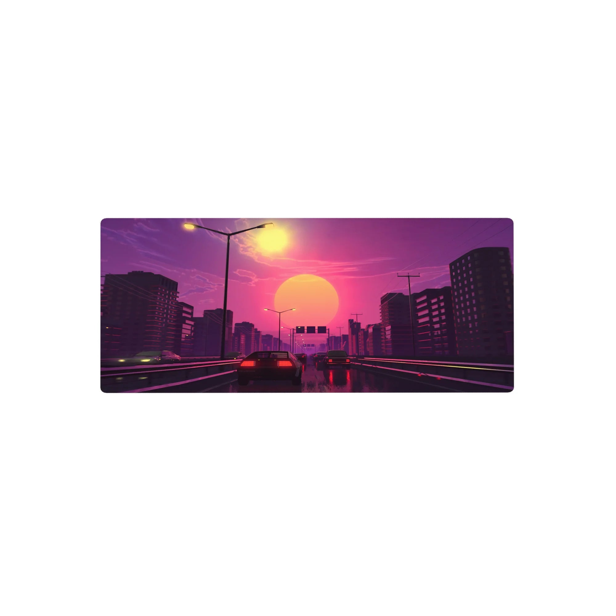 Retrowave - Vaporwave Deskmat | Mousepad | Deskpad - Sunset Drive Rush - AniChan