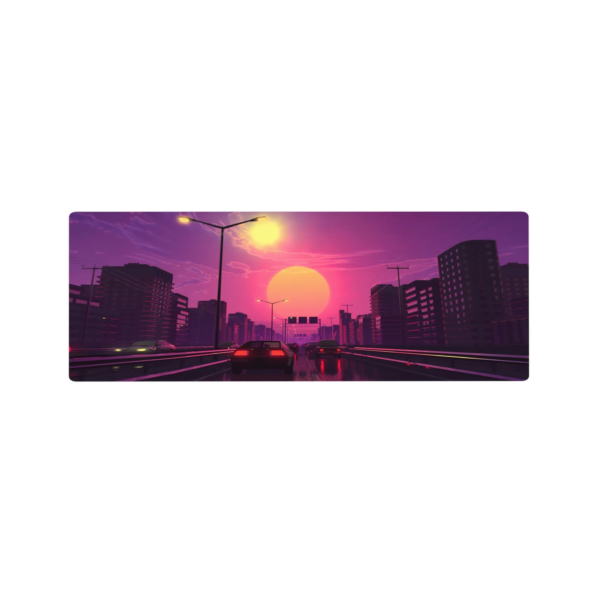 Retrowave - Vaporwave Deskmat | Mousepad | Deskpad - Sunset Drive Rush - AniChan