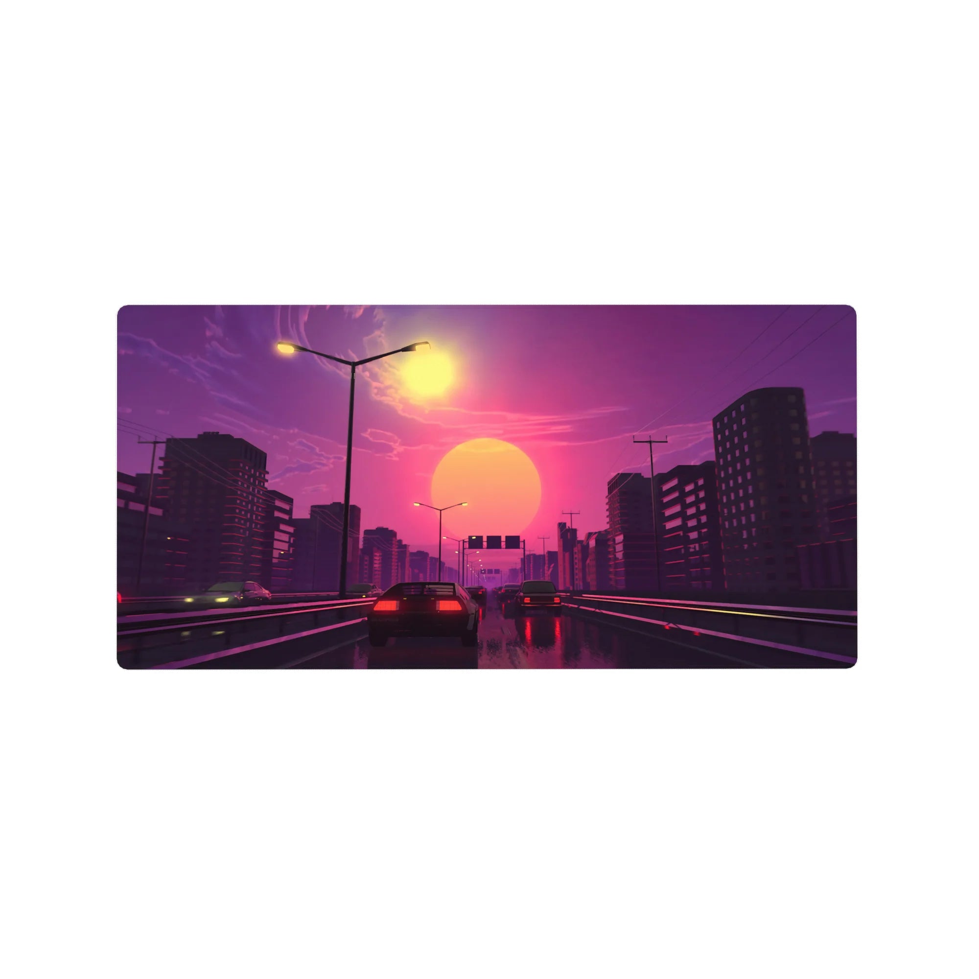 Retrowave - Vaporwave Deskmat | Mousepad | Deskpad - Sunset Drive Rush - AniChan