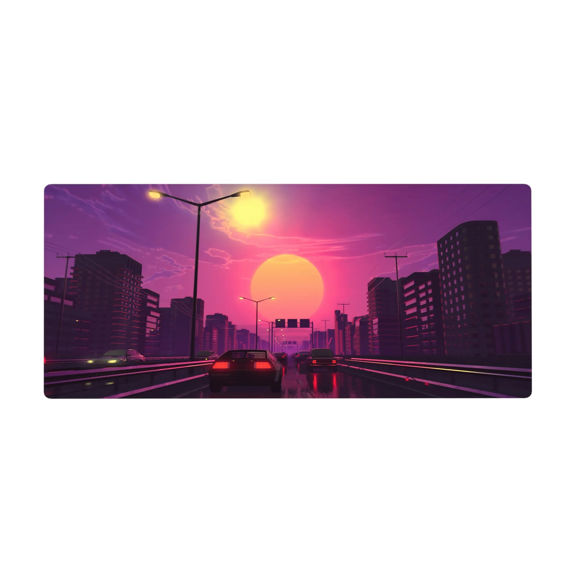 Retrowave - Vaporwave Deskmat | Mousepad | Deskpad - Sunset Drive Rush - AniChan