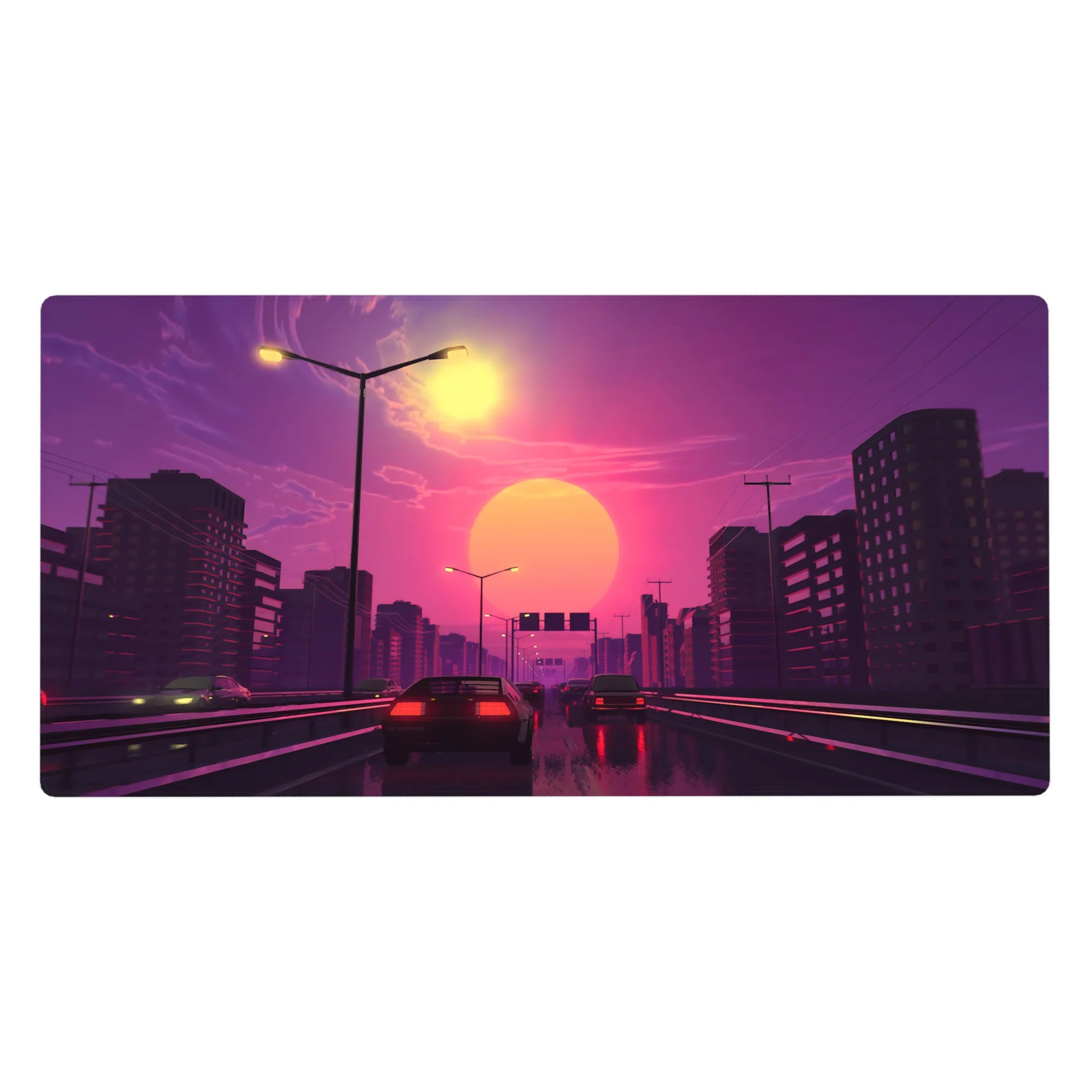 Retrowave - Vaporwave Deskmat | Mousepad | Deskpad - Sunset Drive Rush - AniChan