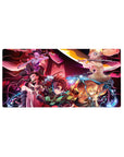 Anime mouse pad 32x16 inches featuring Demon Slayer's Tanjiro, Nezuko, Zenitsu, Inosuke, and Daki in a dynamic clash.