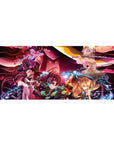 Anime desk pad 36x16 inches featuring Demon Slayer characters Tanjiro, Nezuko, Zenitsu, and Inosuke vs. Daki in battle.