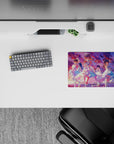 14x10 inches classic anime girl mouse pad in sunset violets, cotton-candy pink and ocean blues, dreamy vibe.