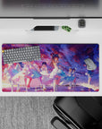 32x16 inches anime girl mouse pad in sunset violets, cotton-candy pink, and ocean blues for a dreamy vibe.