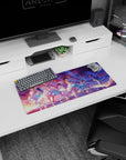 28x12 inches mouse pad showing elegant anime girls holding roses under a petal-filled sky with tiny crowns.