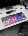 32x16 inches anime mouse pad showing a lineup of girls with roses, pearls, lace, and tiny crowns at dusk.
