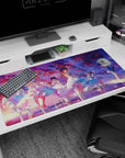 40x20 inches anime girl mouse pad scene: ribbon-haired idols with tiny crowns holding roses under petal sky.