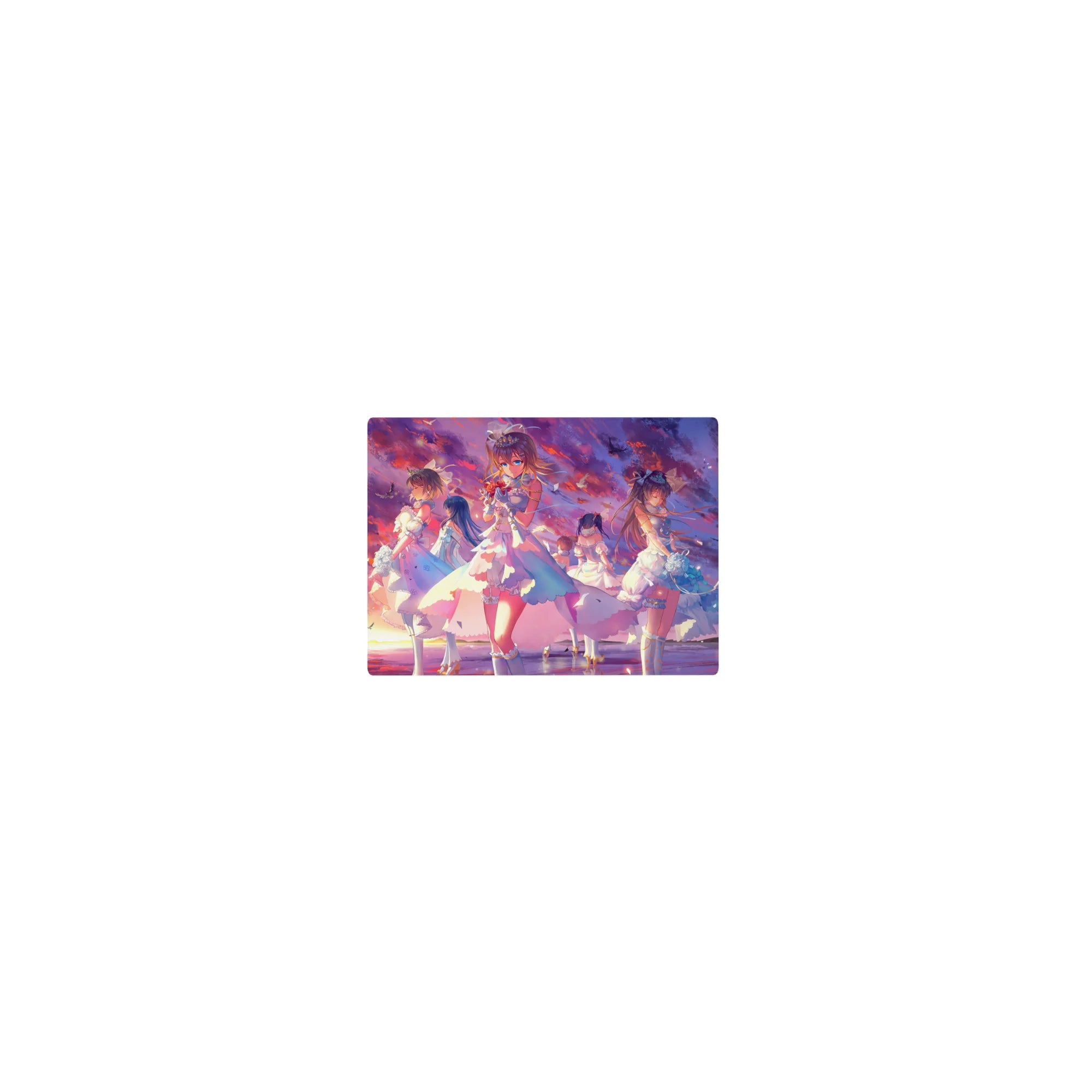14x10 inches classic anime girl mouse pad with frilly dresses, ribbons, roses, pearls and drifting petals sky.