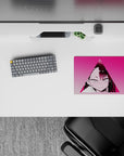 Hot pink anime girl mouse pad 14x10 inches with soft gradients, shy-angry mood, high-contrast detail.
