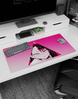 Anime girl mouse pad 32x16 inches featuring a blushing anime girl with sweat-drop detail in pink triangle.