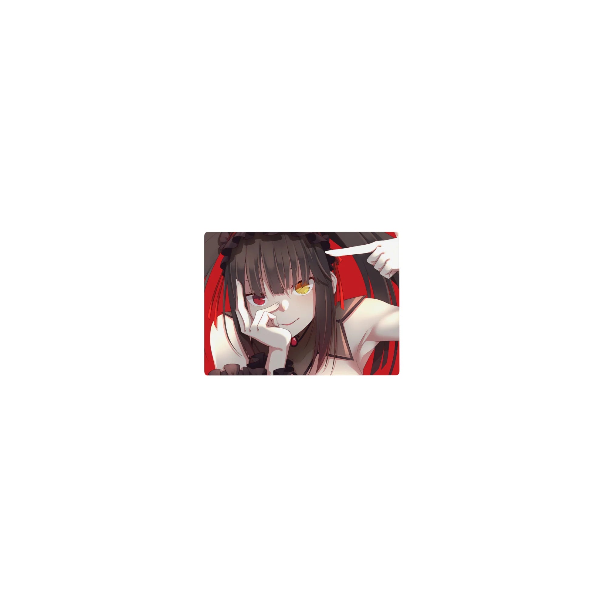 14x10 inches classic anime girl mouse pad with twin tails, frilly black sleeves, and red background.