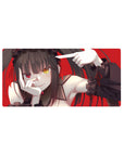 32x16 inches anime girl mouse pad with twin tails, frilly black sleeves, and bold red background.